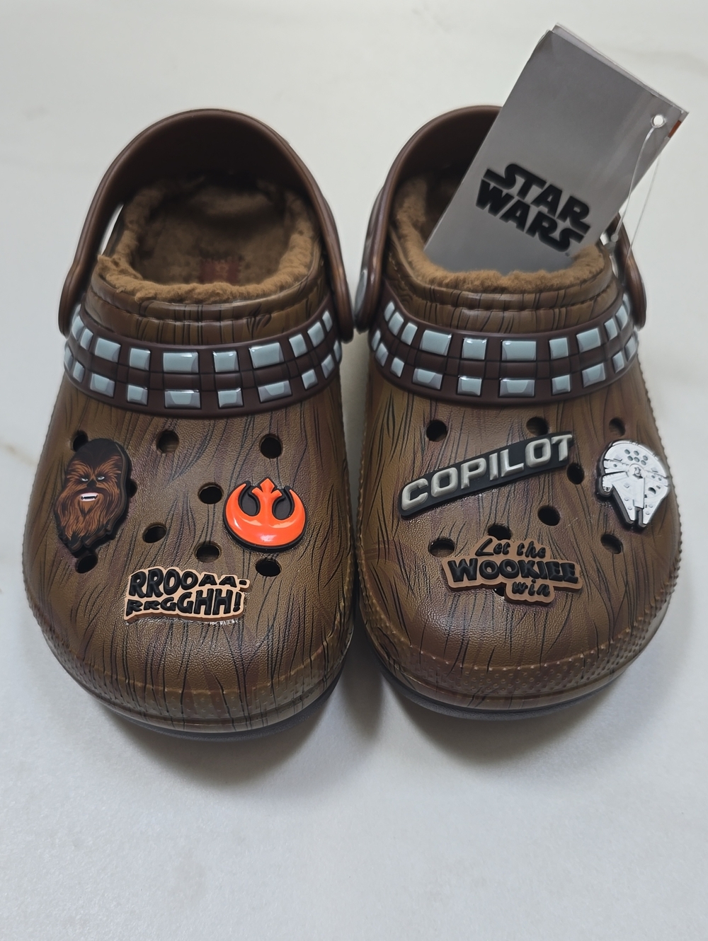 CROCS X Star Wars Chewbacca Kids' Brown Faux-Wood Slip-On Clogs with Charms